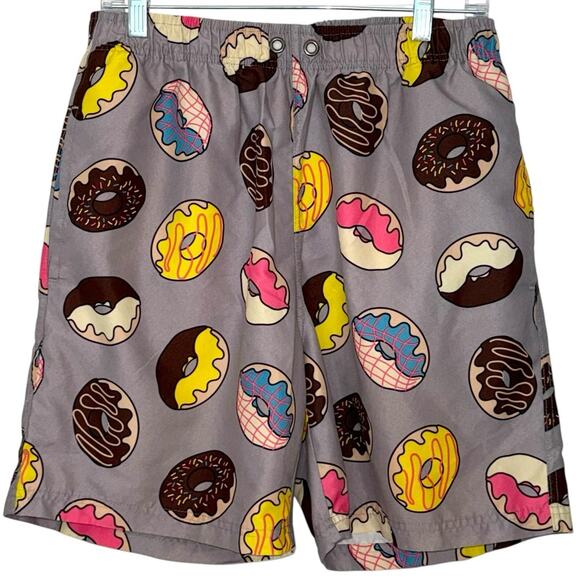 US Surf Club Mens Bathing Suit, Swimsuit Colorful Donut Print Gray Size Large - Picture 1 of 9